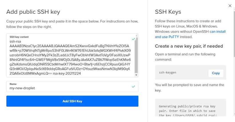 add ssh key on Droplet